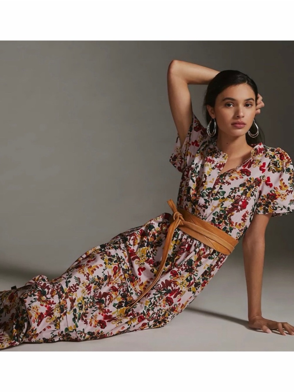 Anthropologie Somerset Floral Pink Maxi Dress Smocked Cotton Size Small NWT - Picture 4 of 14
